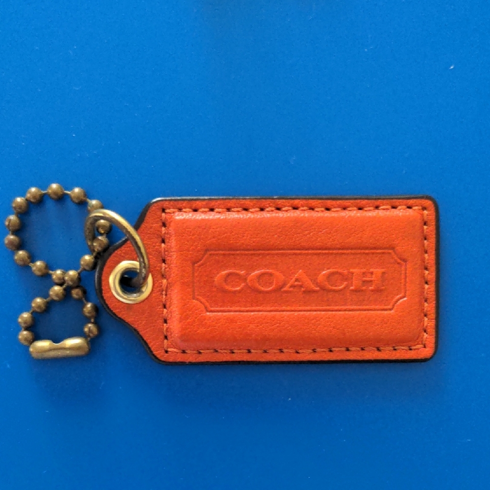 Coach DarkOrange Leather Key Tag with Brass Ball Chain